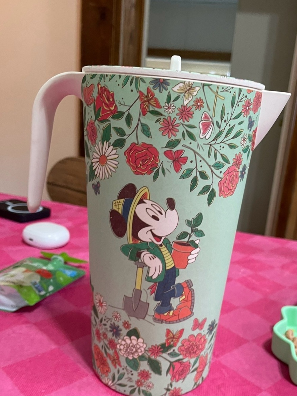 Disney Home Mickey Mouse Floral Pitcher - Mint Green